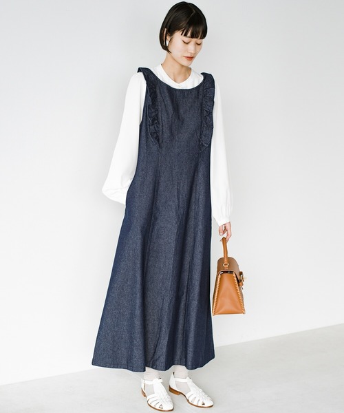 「haco!」 ノースリーブワンピース LARGE インディゴブルー レディース_画像5