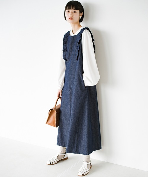 「haco!」 ノースリーブワンピース LARGE インディゴブルー レディース_画像9