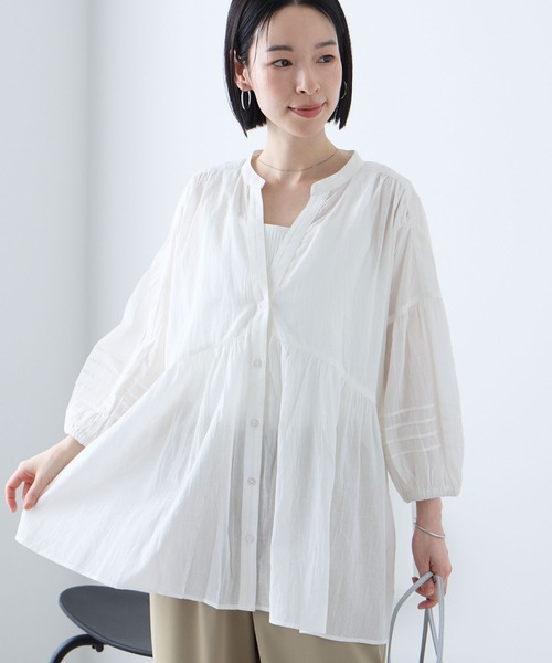 Aunely ブラウス シャツ 夏 「Aunely」ふんわりシアーコットン 360