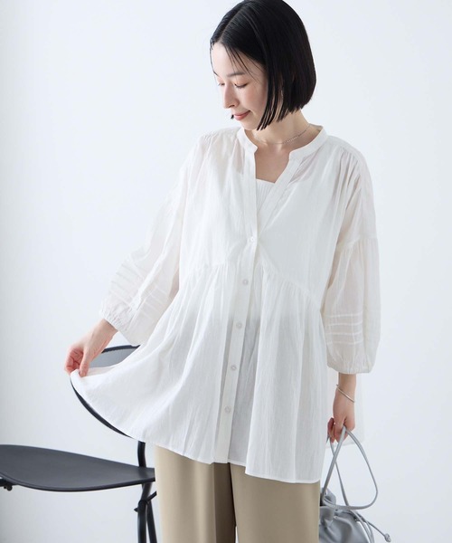 Aunely ブラウス シャツ 夏 「Aunely」ふんわりシアーコットン 360