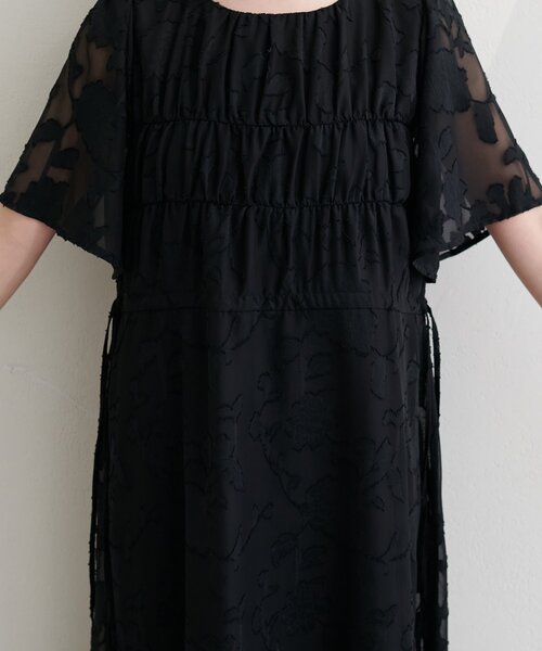 natural couture ワンピース ジャガードウエストリボンワンピース