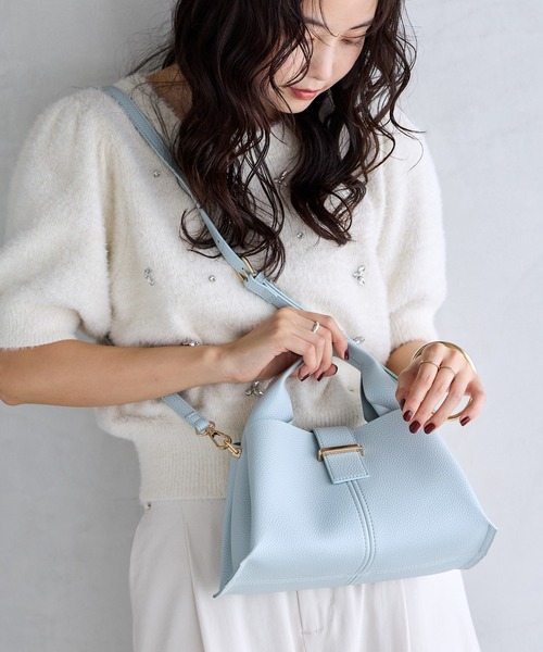 本革　ファブリック　ビジュー付きショルダーバッグ　美品　ブランド好きな方に VIS（ビス） ショルダーバッグ バッグ ミニ 再入荷「軽量」フロント
