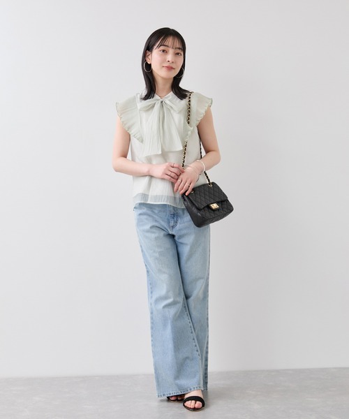 未使用✨ スペッチオ シアーボウタイブラウス プリーツ フリル リボン 黒 L VIS（ビス） ブラウス シャツ プリーツフリルシアーボウタイブラウス