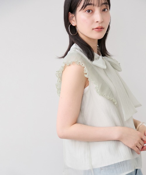 未使用✨ スペッチオ シアーボウタイブラウス プリーツ フリル リボン 黒 L VIS（ビス） ブラウス シャツ プリーツフリルシアーボウタイブラウス