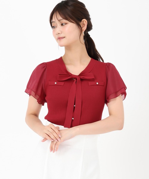 「MISCH MASCH」 半袖ニット フリ- レッド レディース_画像5