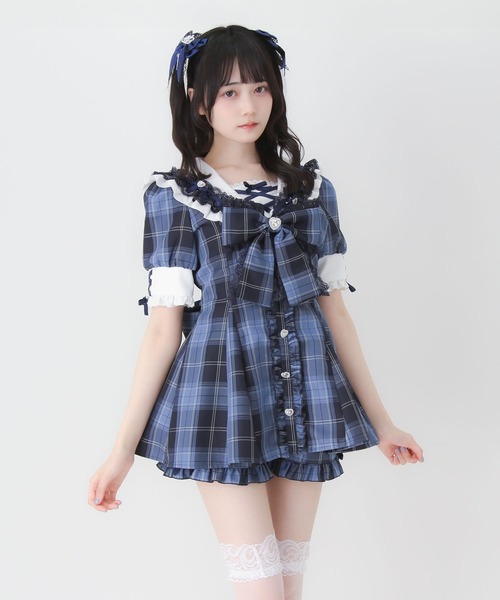 DearMyLove セットアップ 夏 キラキラハートビジューリボンセーラー