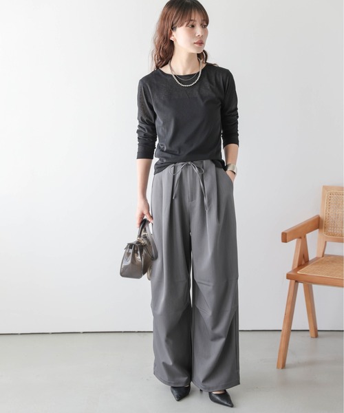 ワイドパンツ パンツ 裾ドロスト タックワイドパンツ レディース