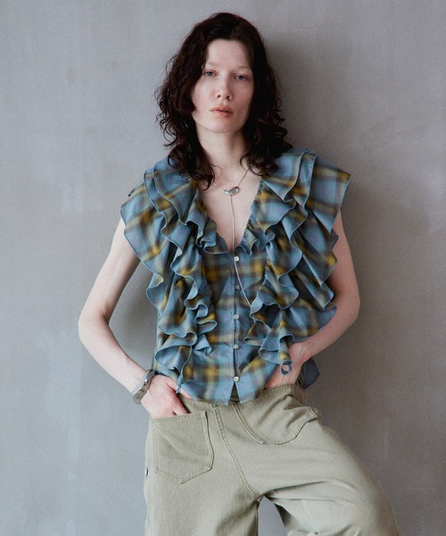 トップス MAISON SPECIAL Sleeve Ruffle Blouse MAISON SPECIAL（メゾンスペシャル） ブラウス シャツ Ruffle Check