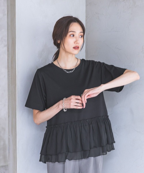 GLOBAL WORK（グローバルワーク） tシャツ 半袖 フローズン裾フリル 