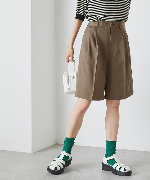 パンツ 【forksy.】ツイルセンタープレス2タックショートパンツ