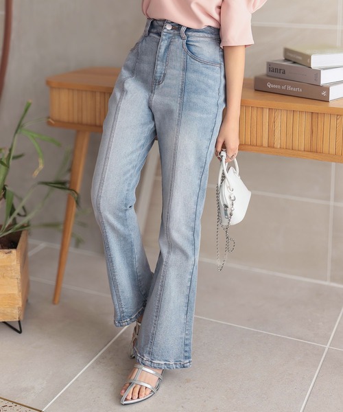 タグ付き　センターシームセミフレアデニム　サイズ1 楽天市場】プチサイズ ハイウエスト セミフレア デニムパンツ 低身長