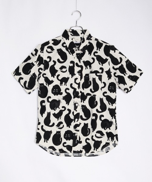 WESTSEA（ウエストシー） シャツ 日本製 ネコ柄 ルーズサイズ 総柄半袖