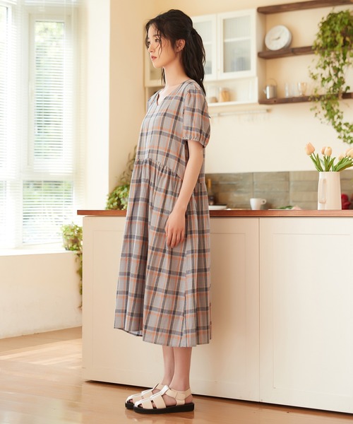 ハバーサック　B shop別注　ギャザーシャツワンピース　ブラウン　大きめ HAVERSACK - 2024 SUMMER