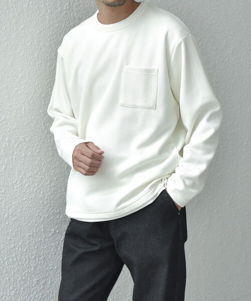 SHIPS any tシャツ any: パールワッフル フェイクレイヤード Tシャツ