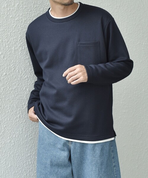 SHIPS any tシャツ any: パールワッフル フェイクレイヤード Tシャツ