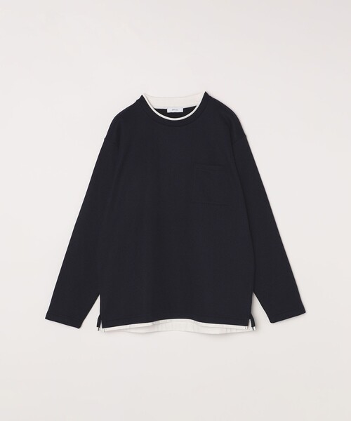 SHIPS any tシャツ any: パールワッフル フェイクレイヤード Tシャツ