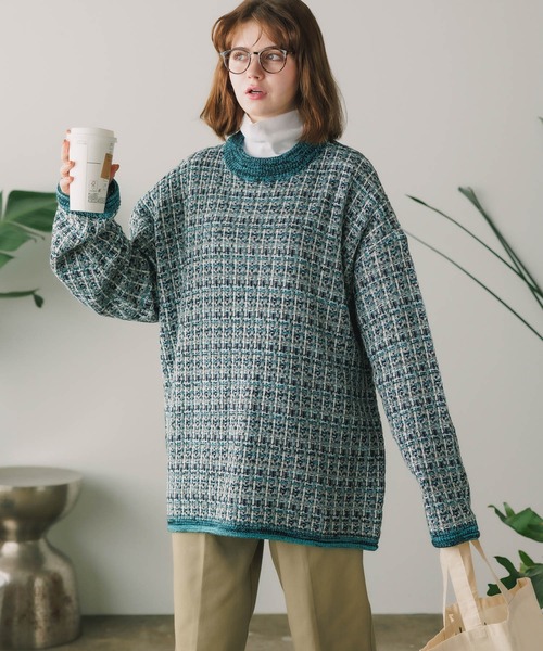 ニット セーター TWEED パターン クルーネックニット レディース ニット セーター TWEED パターン クルーネックニット レディース