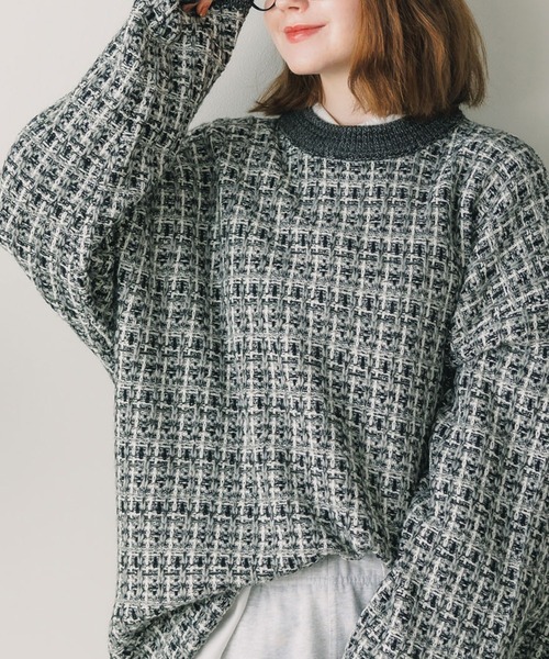 ニット セーター TWEED パターン クルーネックニット レディース ニット セーター TWEED パターン クルーネックニット レディース