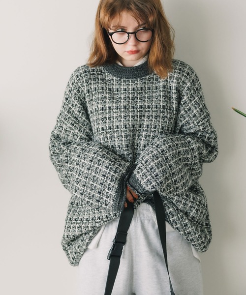 ニット セーター TWEED パターン クルーネックニット レディース ニット セーター TWEED パターン クルーネックニット レディース