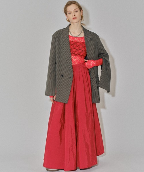 yae ボリュームタフタ　ロングスカート　赤 セール】Voluminous taffeta skirt/ボリュームタフタスカート