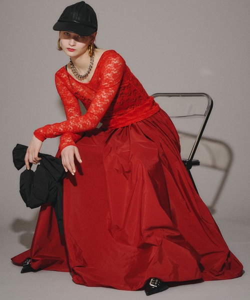 yae ボリュームタフタスカート 新品タグ付き　38 ブラック yae（ヤエ）の「Voluminous taffeta skirt/ボリュームタフタスカート