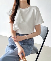 COCOMOMO tシャツ 半袖 ラッフルフリルがアクセント ショルダーフリル