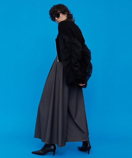 JOSE MOON カーディガン TULLE SLEEVE KNIT CARDIGAN/チュールスリーブ 