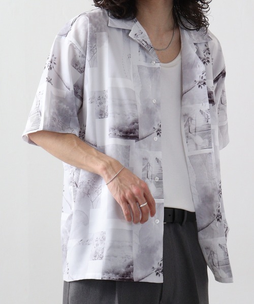 SUGGESTION シャツ H/S総柄開襟シャツ メンズ レディース