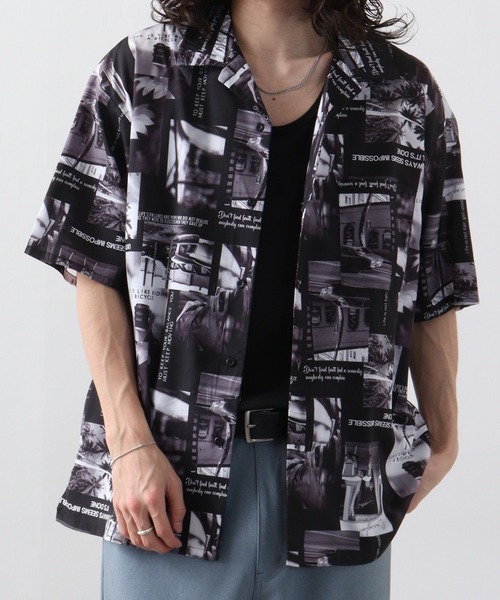 2個　開襟シャツ　オーバーサイズ　総柄シャツ 予約販売】シャツ 半袖 メンズ 開襟 総柄 オーバーサイズ