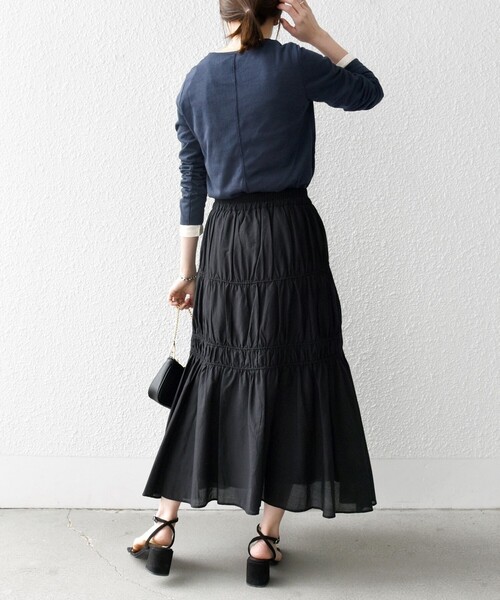 スカート SHIPS any:「洗濯機可能」コード ヘム フレア ティアード  