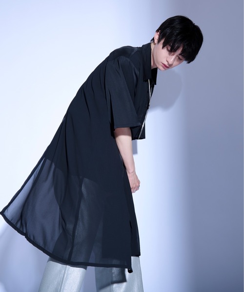 Ellno Loset シャツ シアーレイヤードロングシャツ/SS メンズ