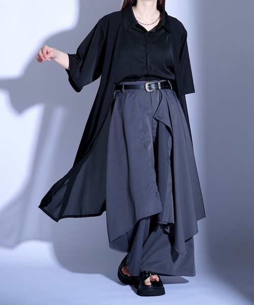 レースレイヤードロングシャツ Ellno Loset シャツ シアーレイヤードロングシャツ/SS メンズ