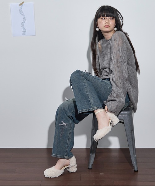THE Yon パンプス エコファーチャンキーヒールストラップパンプス