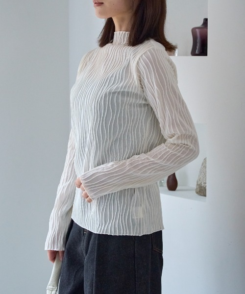 TRIANGLE PALETTE tシャツ ウェーブストライプ プチハイネックトップス