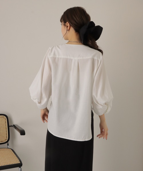 シャツ/ブラウス(長袖/七分) epa     tuck tuck blouse ブラウス シャツ tuck volume sleeve blouse /ノーカラー タック 7分袖