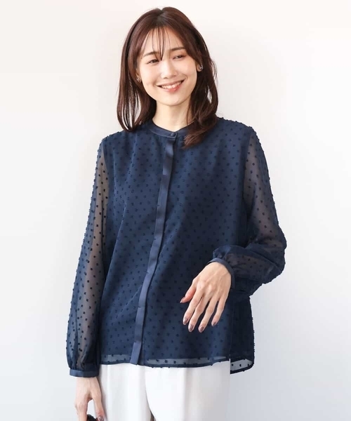 ブラウス シャツ ドットカットジャガードシフォンブラウス/洗える レディース