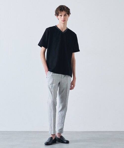 5351 POUR LES HOMMES tシャツ パッチワーク PUレザー Vネック 半袖 T