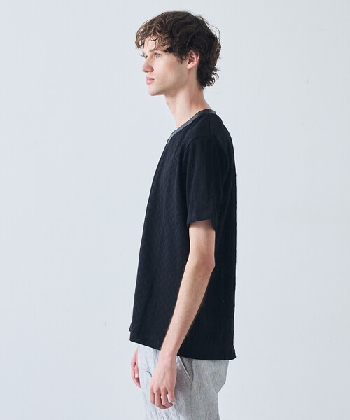 5351 POUR LES HOMMES tシャツ パッチワーク PUレザー Vネック 半袖 T