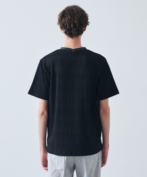 5351 POUR LES HOMMES tシャツ パッチワーク PUレザー Vネック 半袖 T