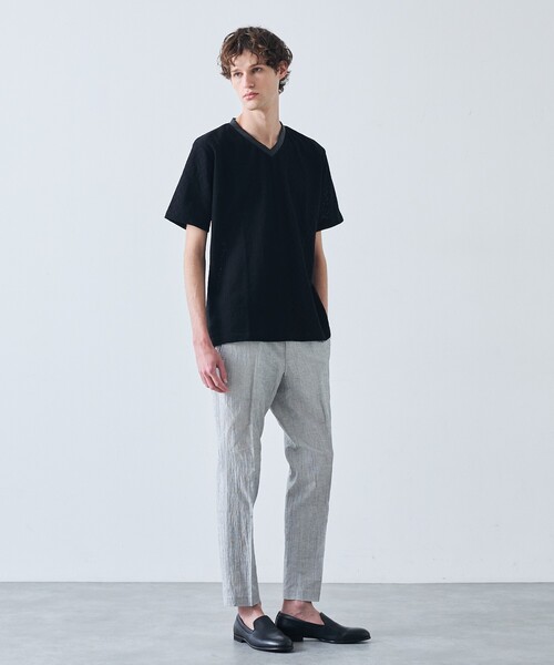5351 POUR LES HOMMES tシャツ パッチワーク PUレザー Vネック 半袖 T