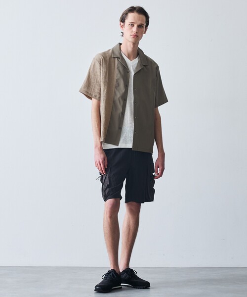 5351 POUR LES HOMMES tシャツ パッチワーク PUレザー Vネック 半袖 T