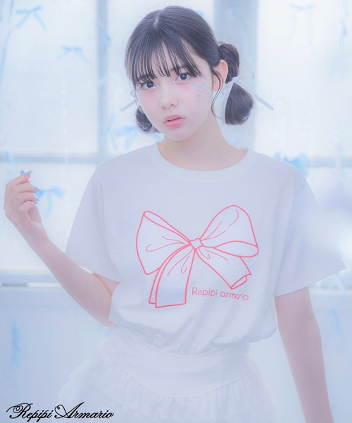 repipi armario（レピピアルマリオ） tシャツ 「girly line」BIGリボン