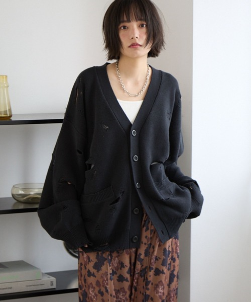 PBLIM カーディガン 「UNISEX」ダメージカーディガン レディース