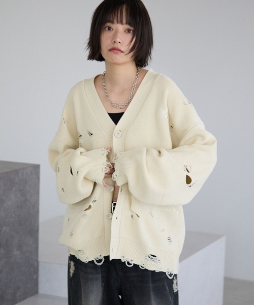 PBLIM カーディガン 「UNISEX」ダメージカーディガン レディース