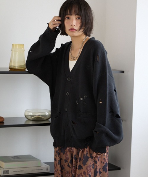 PBLIM カーディガン 「UNISEX」ダメージカーディガン レディース
