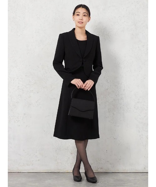 スカートスーツ ショールカラーアンサンブル ジャケット/ワンピース 黒