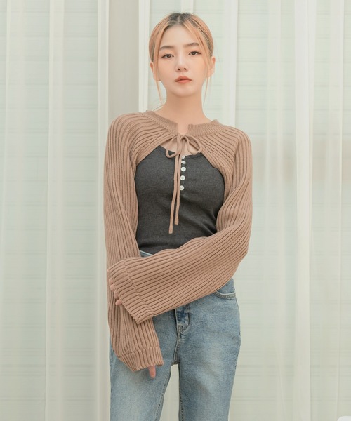 「UNE MANSION」 ニットボレロ FREE ミント レディース_画像2