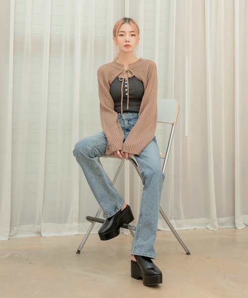 「UNE MANSION」 ニットボレロ FREE ミント レディース_画像5