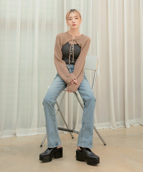 「UNE MANSION」 ニットボレロ FREE ミント レディース_画像6