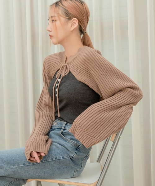 「UNE MANSION」 ニットボレロ FREE ミント レディース_画像8